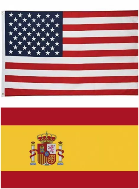 Wholesale LOT 3'x5' USA AMERICAN & 3'x5' Spanish flag the Spain National Flag