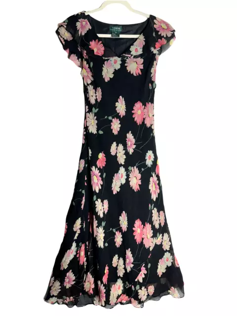 Lauren Ralph Lauren 100% Silk Floral Boho Maxi Dress Sleeveless Size 10