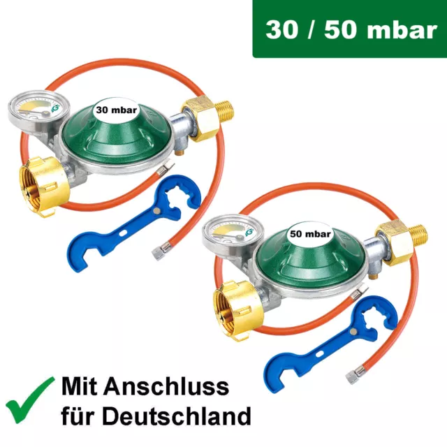 Gasregler Druckminderer 50mbar Druckregler 30mbar Manometer Schlauch Gas-Grill