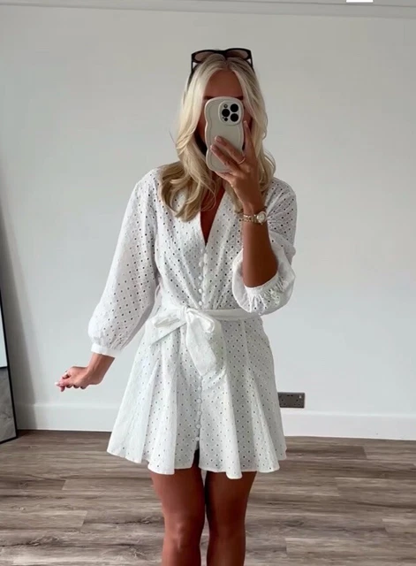 sachin and babi light blue dress Zara Open Work Embroidered Mini Dress