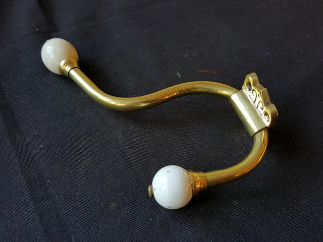 One Reclaimed Antique Brass & Porcelain Victorian Hat & Coat Hook (EB371)