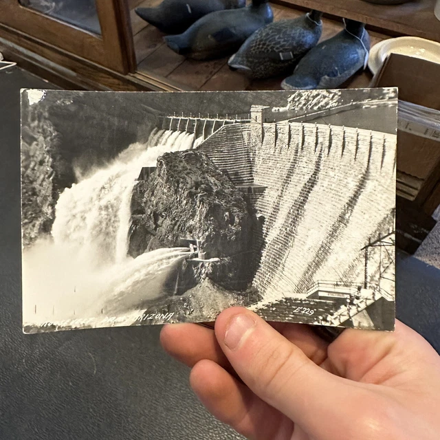 RPPC ROOSEVELT DAM, Arizona AZ ~ Aerial View Postcard