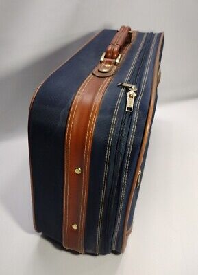 Jaguar Luggage Suitcase Travel Bag Green Brown Leather Trim Minor Stains Vintage 3