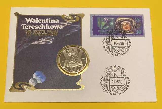 BUNC Valentina Tereshkova prima donna nello spazio Unione Sovietica copertura moneta rublo FDC