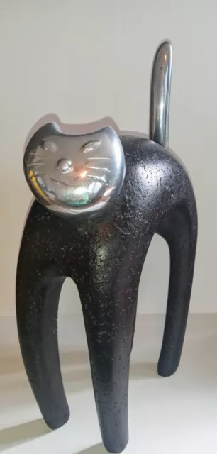 Cutest Door Stopper Black Cat with Silver Head Solid Pre-owned