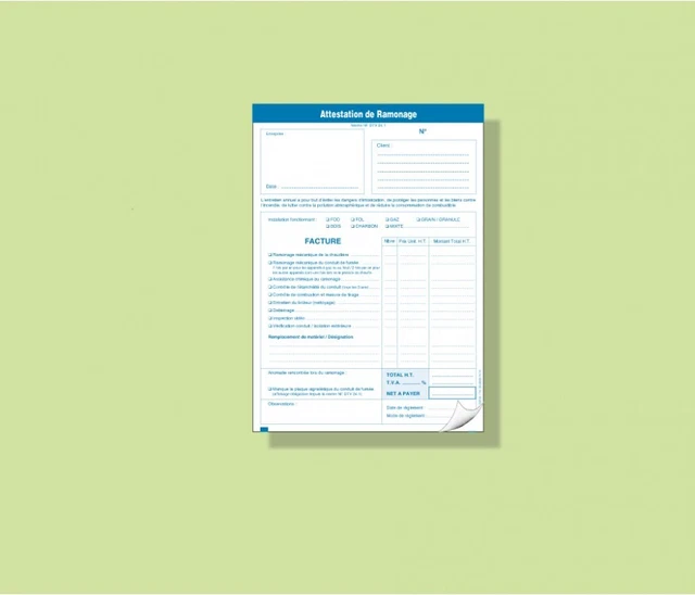 CARNET ATTESTATION DE RAMONAGE - Carnet de 50 duplicatas autocopiants ...