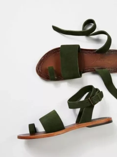 Free People Torrence Flat Sandal Suede Ankle Wrap Sandals Size 40 9 Green Olive