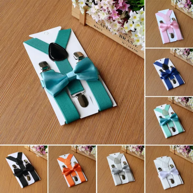 Cute Boys Girls Clip on Elastic Braces Suspenders and Bow Tie Set 2 5cm Width