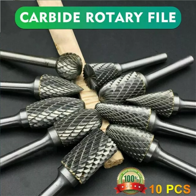 10Pcs Rotary Burr Bit Tungsten Carbide Point Die Grinder Shank Carving Set Tools