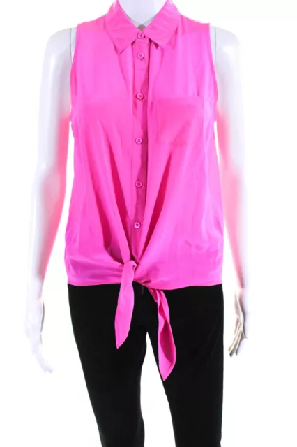 Equipment Femme Womens Silk Collared Sleeveless Button Down Blouse Pink Size S