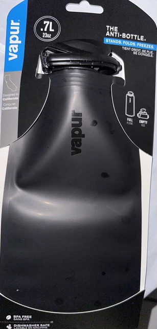 Vapur Water Bottle The Anti-Bottle 0.7L/23oz. Stands. Folds. Freezes - Black