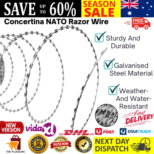 Concertina Razor Barbed Wire NATO Galvanised Steel 300m Outdoor Security Fencing