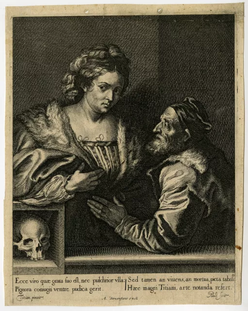 Rare Antique Master Print-GENRE-TITIAN-MISTRESS-Titian-Pauli-ca. 1630