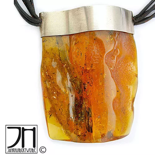 Großer Modernist Bernstein Silber Anhänger designer amber silver pendant