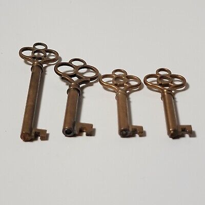 4 Vintage Ornate Brass Unfinished Manufacturing Skeleton Keys Variety Of 4 3