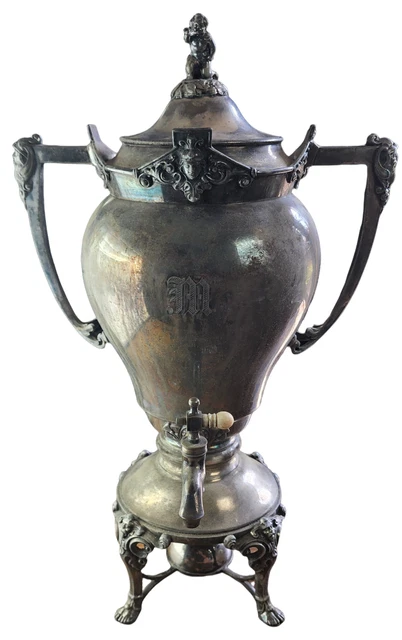 Antique MERIDEN BRITANNIA Silver Plate Ornate Samovar FACES / FIGURES ~ Gorgeous