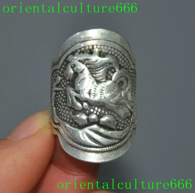 Collect Rare Old China Miao Silver horse exorcism Lucky Hand Jewelry Ring
