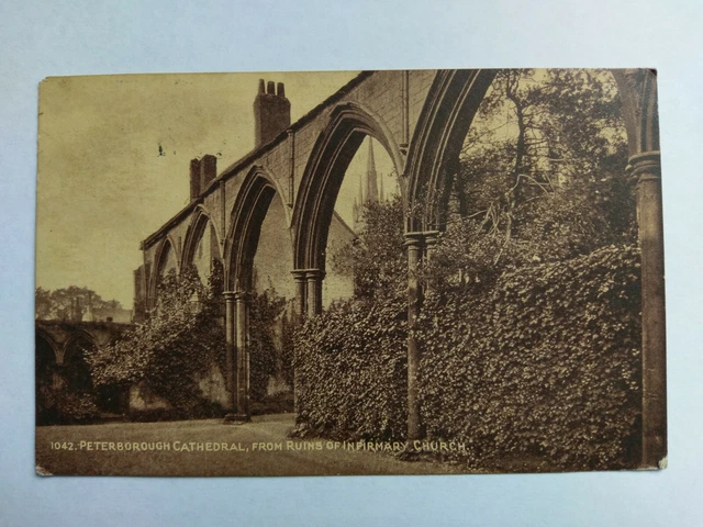Peterborough Vintage B&W Postcard 1915 Cathedral from Infirmary Church