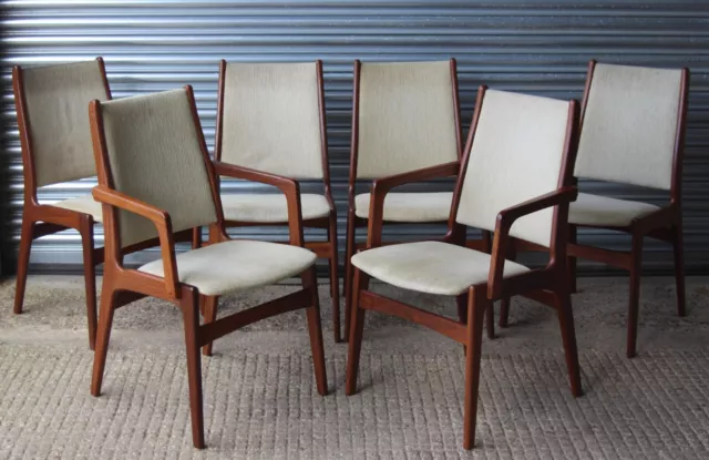 Set Six Danish Scandinavian Mid Century Style Teak Dining Arm Chairs Armchairs