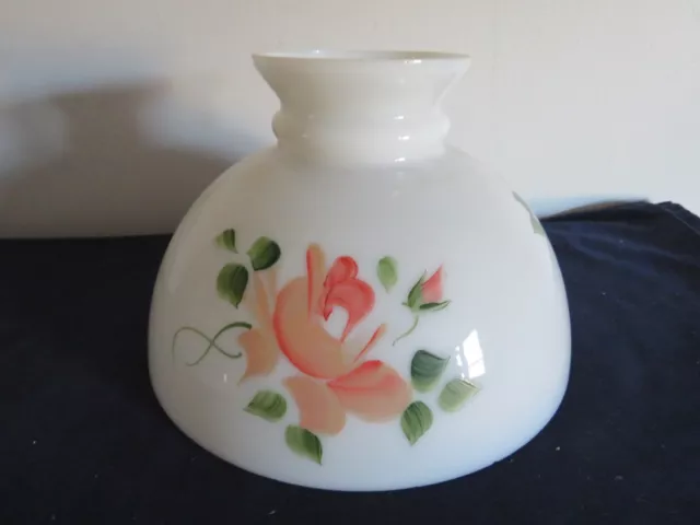 Vintage Gwtw Student Hurricane Parlor Milk Glass W/ Pink Roses Lamp Light Shade