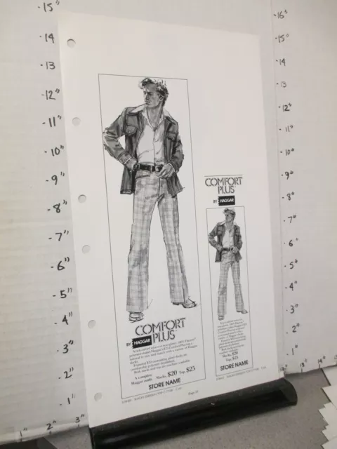 HAGGAR 1976 MEN'S clothing sales ad sheet COMFORT PLUS Dacron check ...