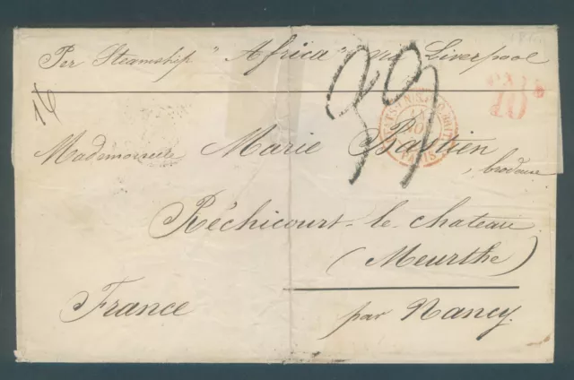 Lettre/pli par steamship  1854 - à Réchicourt (57) - cad d'entrée G.BRIT PARIS