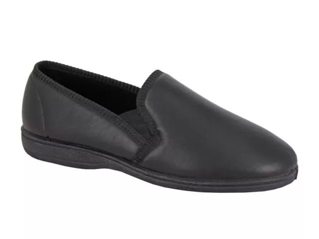 Sleepers Hadley MS414A Mens Softie Leather Traditional Slippers in Black Size 9.