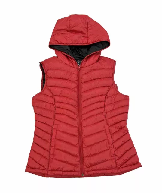 Bernardo Puffer Down Hooded Vest Womens Size M Red Full Zip Packable