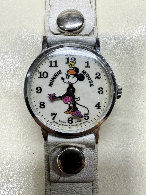 Very Rare Dial Vintage Bradley Minnie Mouse Swiss Watch 62 Pie Eye Slim Girl  Very Rare Dial Vintage Bradley Minnie Mouse Swiss Watch 62 Pie Eye Slim Girl 