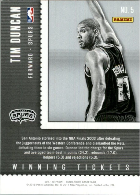 2017-18 Panini Contenders Winning Tickets #5 Tim Duncan 2