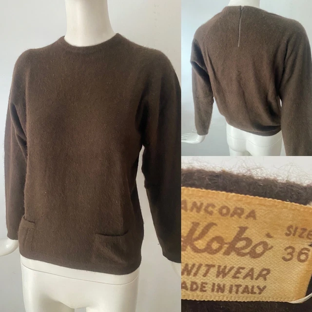 Maglione vintage anni '50 marrone lana d'angora aderente ragazza XS 6 34