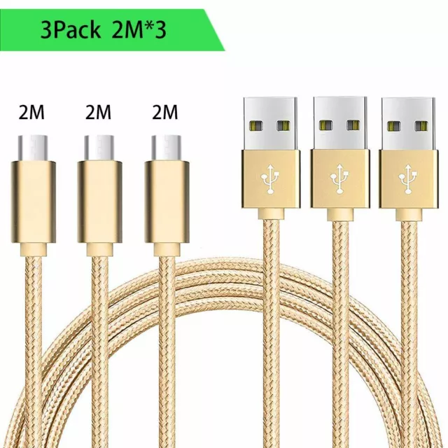 Câble Micro USB 1m 2m Nylon Tressé 2.4A Chargeur pour Samsung S7/S6/J3 J5 J6 J7