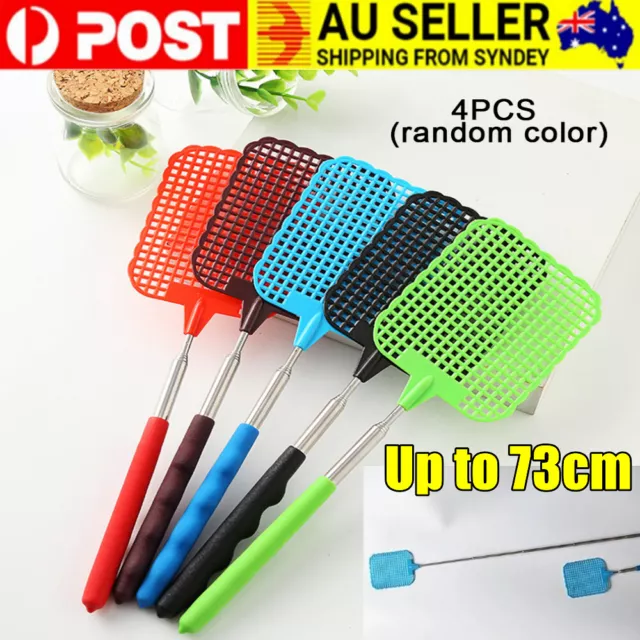 4Pcs of Big Fly Swatter Extendable Handle Telescopic Insect Mosquito steel 73cm