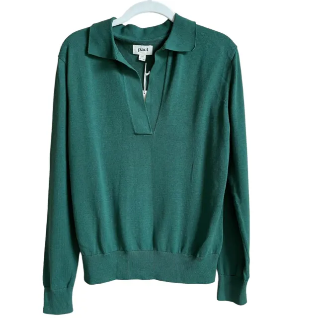 Pact Polo Sweater Celestial Green Sz XS Organic Cotton Menswear Retro Minimalist