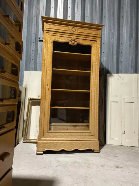 Antique Glazed Armoire Display Cabinet French Oak With Burle Walnut Decor