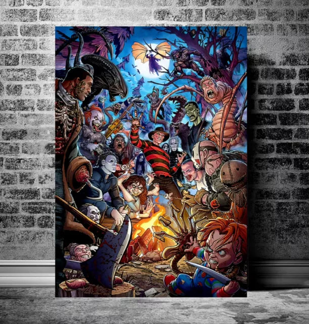 Horror Movie Killers Campfire Art Poster (Sz. 27.5"x 19.5") Print Only! Horror Movie Killers Campfire Art Poster (Sz. 27.5"x 19.5") Print Only!