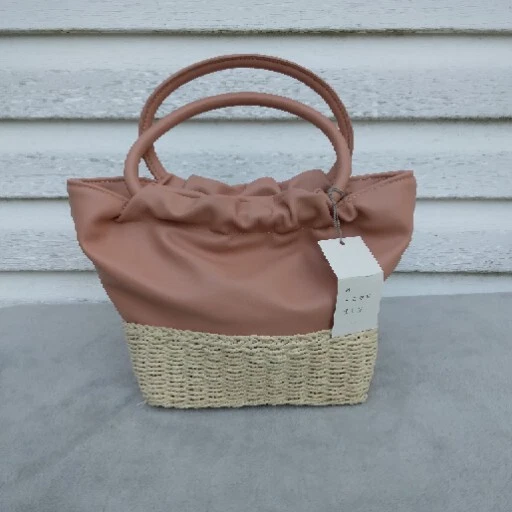 A New Day Pink Straw Bag Faux Leather And Straw Handbag Styish  MSRP $35- NWT