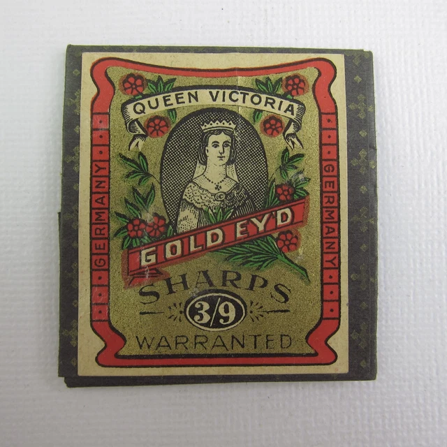 Antique Package Sewing Needles Queen Victoria Gold Eyed Sharps #3/9 Germany