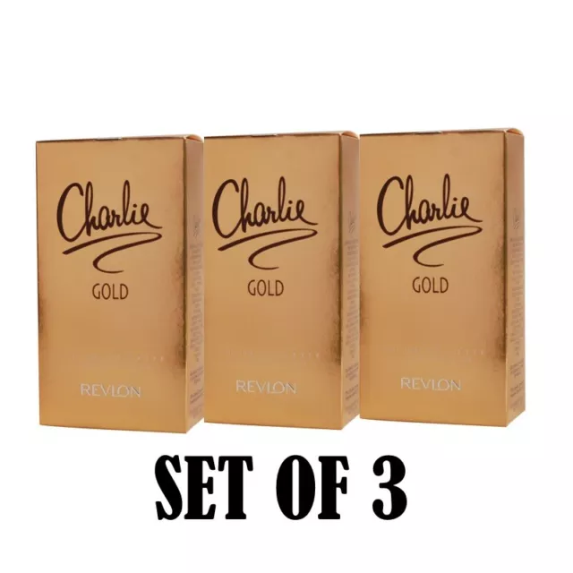 Charlie Gold By REVLON Eau De Toilette 3.4 oz For Women (Set of 3)