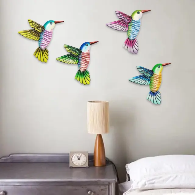4 x Kolibri-Wandkunst-Skulptur-Ornamente, handgefertigte hängende 3D-Vögel