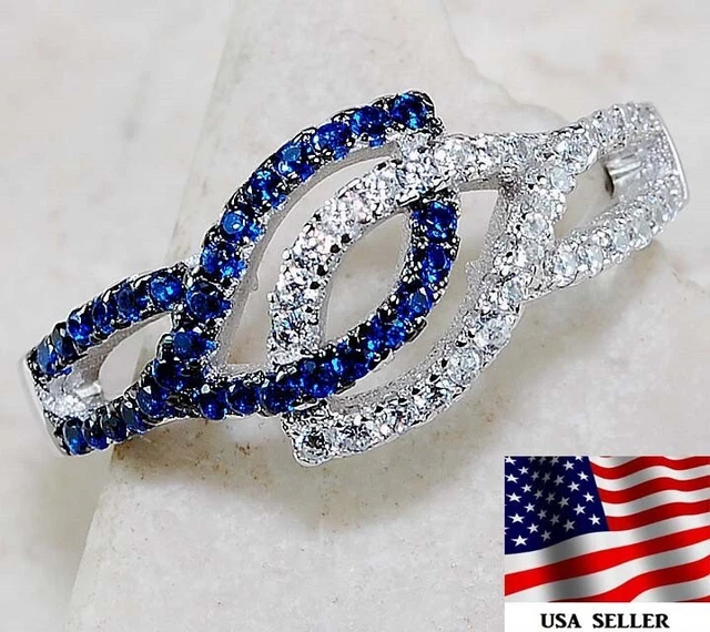 1 KT blauer Saphir & weißer Topas 925 Sterlingsilber Ring Schmuck Gr. 6 PB1