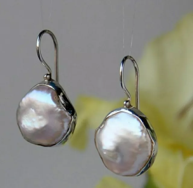 Natural Baroque Pearl Dangle 925 Sterling Silver Earrings / Anniversary Gift