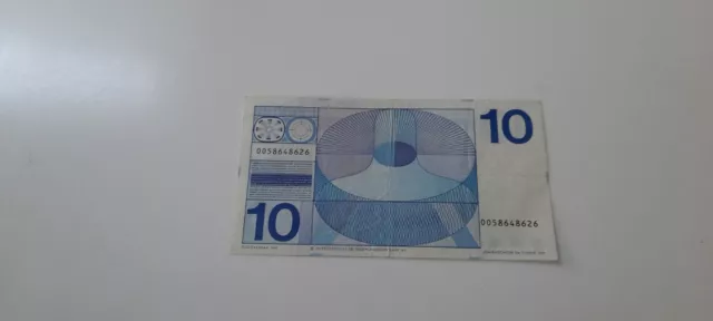 Netherlands 10 Gulden Banknote – Fran Hals (Plain Bullseye type ) 1968 VF 3