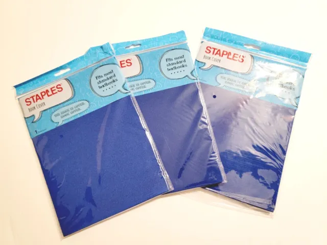 NEW Set 3 Staples Jumbo Stretch Book Cover Blue, Fits Most Standard Size Books