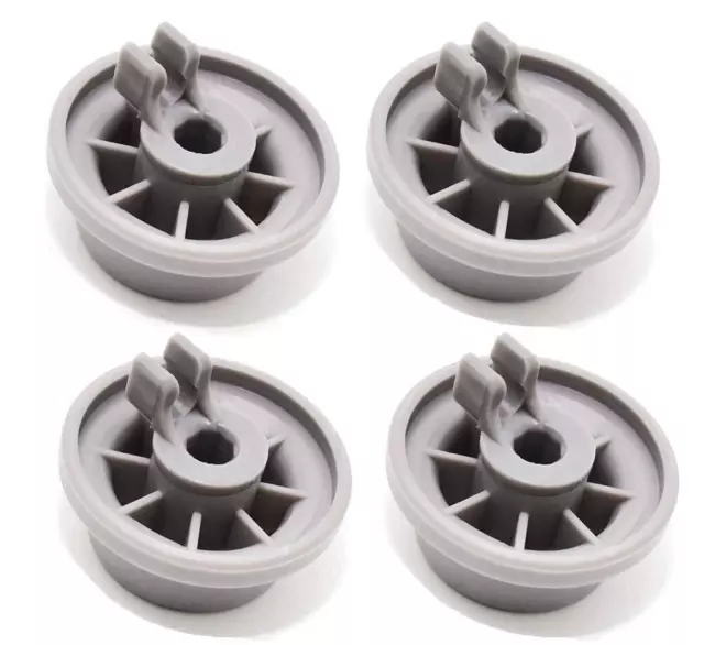 4 x Dishwasher Lower Basket Rail Wheels For Bosch Neff & Siemens Grey 165314