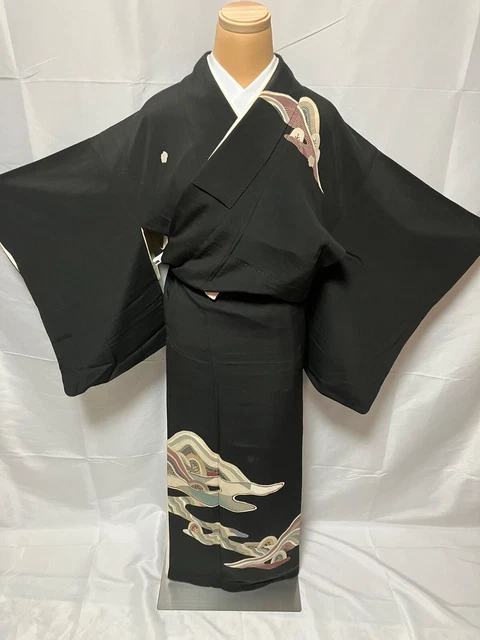 K009 Japanese Vintage Kimono Tomesode/Family crest/Mountain /Height 153cm