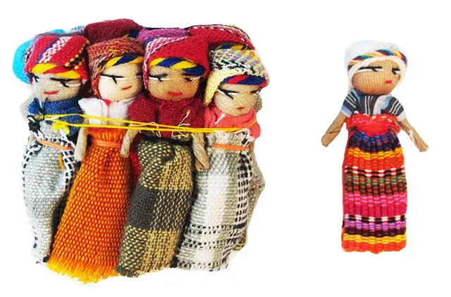 12x Large Guatemalan Worry Dolls - 2" Trouble Doll - Mayan Hand Made - Bulk NEW!