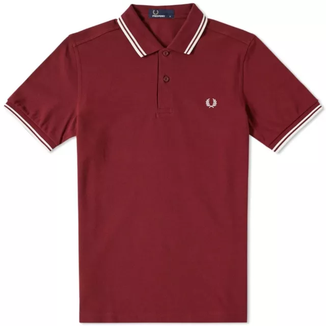 Fred Perry Polo Shirt Red White S M L XL XXL M3600 Slim Fit Pique Twin tipped