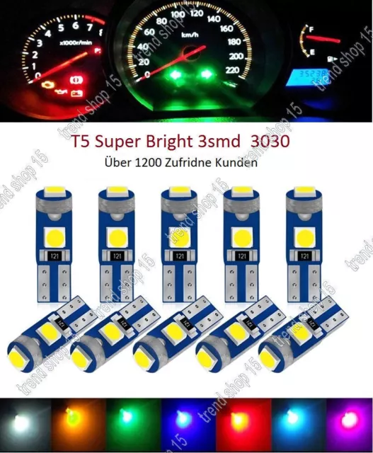 10 x LED W1.2W T5 12V Glühlampe Birne Soffitte Auto Lampen Tacho  Beleuchtung 73