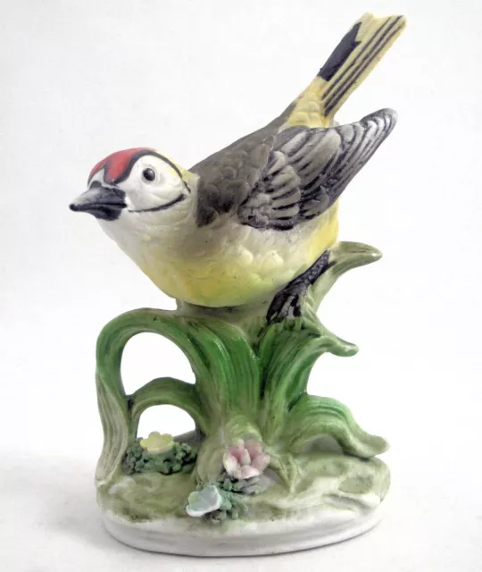 Norleans Stylized Palm Warbler Bird with Flowers Bisque Porcelain Figurine 4"